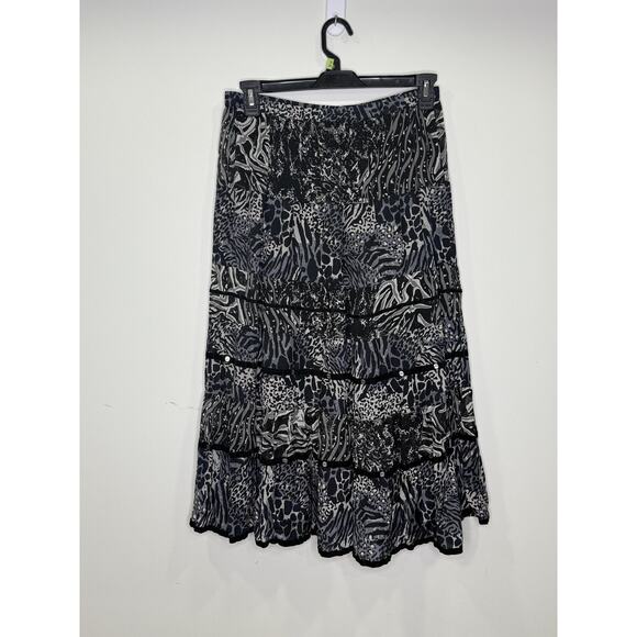 Vintage Choices Maxi Skirt Large Tiered Animal Print Black White - Picture 6 of 10